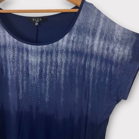 BLEU Rhinestone Navy Blue Short Sleeve‎ Blouse PXL - Picture 2 of 4